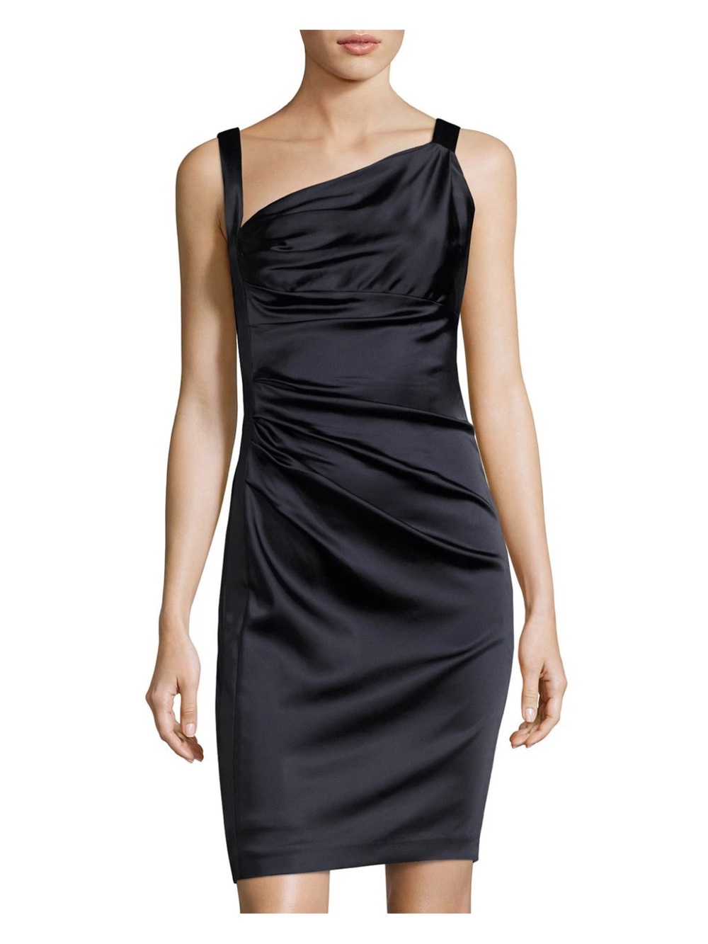 Vera Wang Navy Asymmetric-Neck Cocktail Dress
